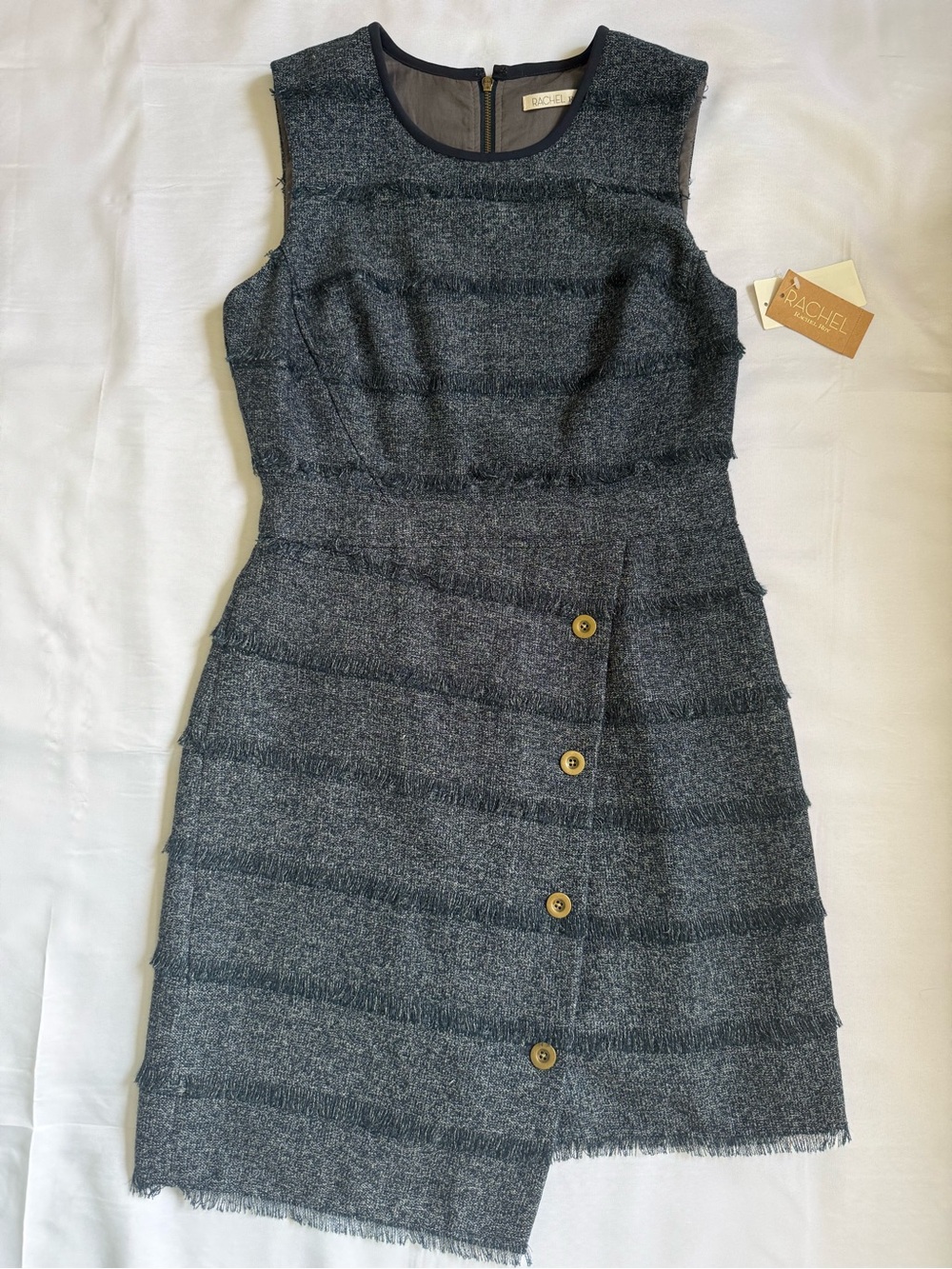 RACHEL Rachel Roy Charcoal Textured Sleeveless Sheath Dress with Button Front